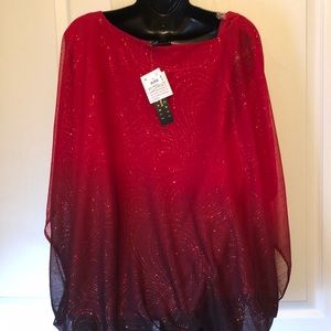 Red and Black Sequin Cold Shoulder Blouse